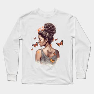 Afro Woman with Butterflies #2 Long Sleeve T-Shirt